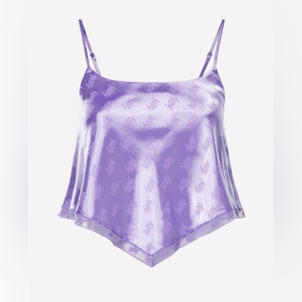 NWT Fabletics YITTY Logo Purple Satin Pajama Top in Original Plastic